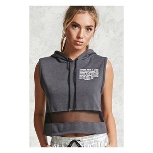 Forever 21 Active Graphic Fleece Gray Mesh Hoodie